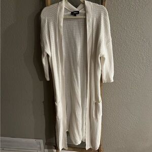 Express Cream Open-Front Long Knit Cardigan duster with Pockets